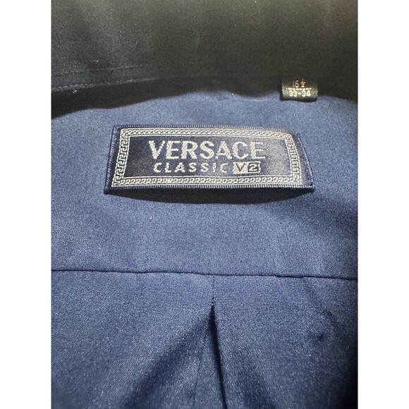 Vintage Versace Classic V2 Button Up Shirt Navy Blue Size 16.5 33/34 Casual Work - Picture 2 of 8